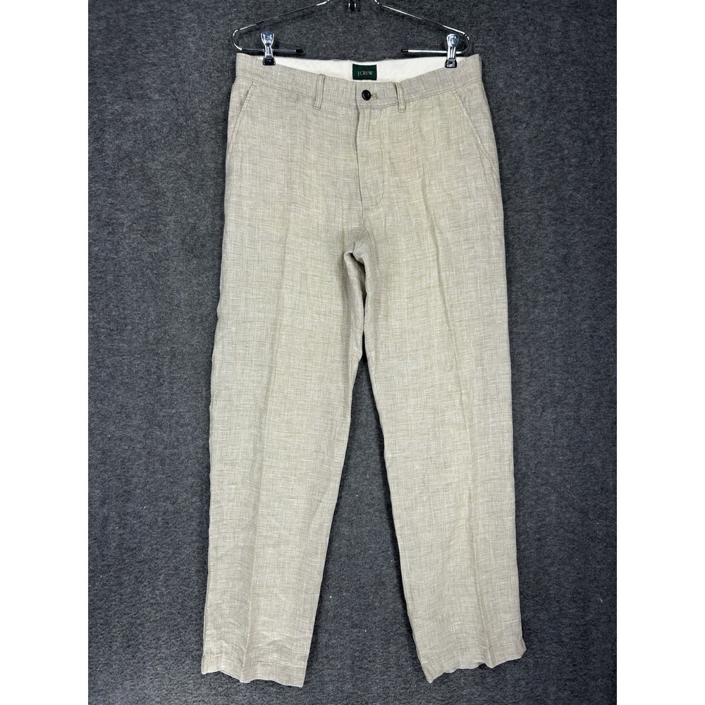 J.Crew Linen Trousers Mens 30x32 Beige Glen Plaid Straight Leg Oarsman Pants